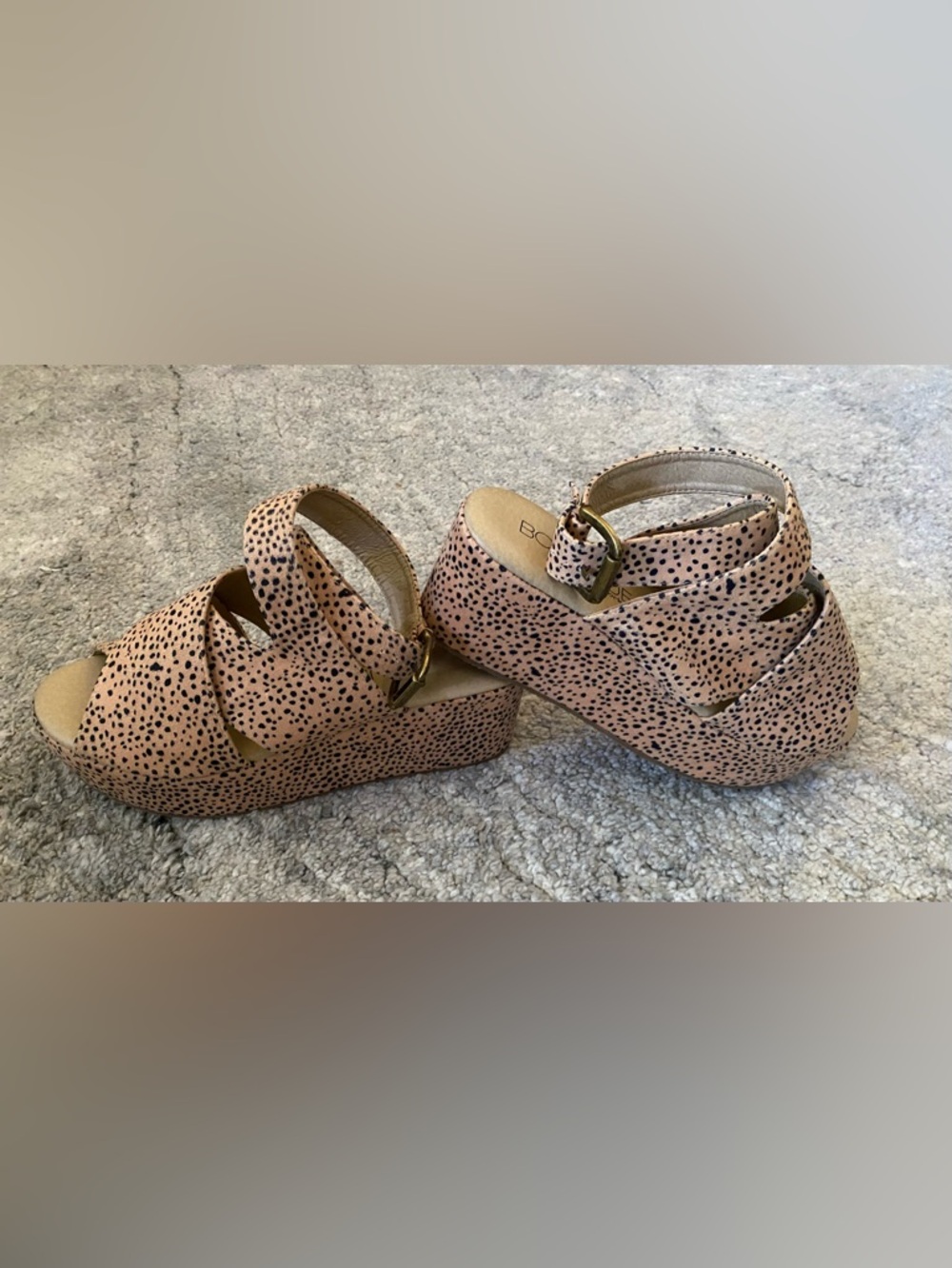 Boutique by Corky’s Wrap Speckled Leopard Wedges, Size 9